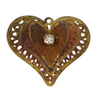 Brass Stamping Pendants, Heart, plated, with rhinestone & hollow Approx 1mm 