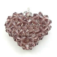 Cluster Crystal Pendants, with Zinc Alloy, Heart, platinum color plated, kumihimo & handmade & faceted, approx Approx 5mm 