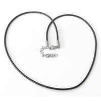 Rubber Necklace Cord, stainless steel lobster clasp, with 1.5Inch extender chain, black, 2mm Inch 