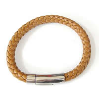 PU Leather Cord Bracelets, Cowhide, stainless steel bayonet clasp 8mm .5 Inch 