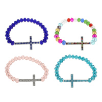 Zinc Alloy Crystal Bracelets, with Zinc Alloy, Cross, faceted & with rhinestone Approx 6 Inch 