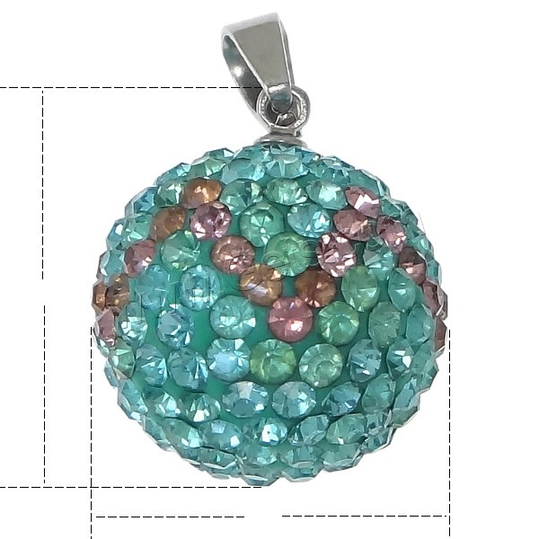 Rhinestone Clay Pave Pendants, Stainless Steel, with Rhinestone Clay Pave Bead, Round, different size for choice, Sold By PC