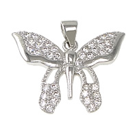 Cubic Zirconia Micro Pave Brass Pendant, Butterfly, platinum plated, with 925 logo & micro pave cubic zirconia Approx 