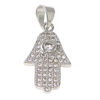 Cubic Zirconia Micro Pave Brass Pendant, Hamsa, platinum plated, Islamic jewelry & micro pave cubic zirconia Approx 
