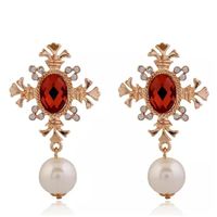 Zinc Alloy Drop Earring, with Crystal & Plastic Pearl, gold color plated, faceted & with rhinestone 