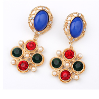 Zinc Alloy Drop Earring, with Crystal & Resin & Plastic Pearl, gold color plated, faceted & with rhinestone 