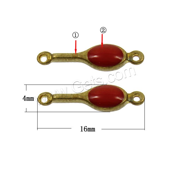 Enamel Brass Connector, plated, 1/1 loop, more colors for choice, nickel, lead & cadmium free, 16x4x3mm, Hole:Approx 1mm, Sold By PC