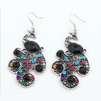 Resin Zinc Alloy Earring, with Resin, Peacock, antique silver color plated, faceted & with rhinestone 