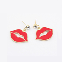 Enamel Zinc Alloy Drop Earring, Lip, gold color plated, with rhinestone 