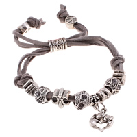 Fashion Velveteen Cord Bracelets, Zinc Alloy, with Velveteen Cord, Heart, antique silver color plated, charm bracelet & adjustable & with rhinestone, grey, nickel, lead & cadmium free  Approx 7.5 Inch 