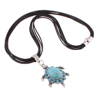 Waxed Linen Cord Necklace, Zinc Alloy, with Waxed Linen Cord & turquoise, Turtle, antique silver color plated, with rhinestone & multi-strand, nickel, lead & cadmium free Approx 17.5 Inch 