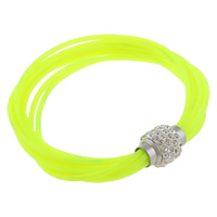 Soft PVC Bracelet, with Rhinestone Clay Pave, silver color plated, with rhinestone & multi-strand, green 2mm Approx 8 Inch 