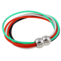 Soft PVC Bracelet, zinc alloy magnetic clasp, silver color plated, multi-strand, multi-colored 2mm Approx 7 Inch 
