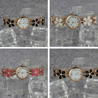 Fashion Watch Bracelet, Zinc Alloy, with Glass, Chinese movement, rose gold color plated, for woman & enamel & with rhinestone Approx 8.5 Inch 