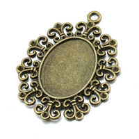 Zinc Alloy Pendant Cabochon Setting, Flower, antique bronze color plated Approx 2.85mm, Inner Approx 