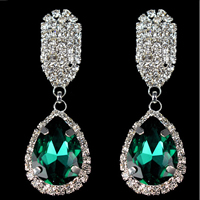 Zinc Alloy Rhinestone Drop Earring, with Crystal, silver color plated, faceted & with rhinestone 