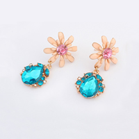Zinc Alloy Drop Earring, with Crystal & Resin, Flower, gold color plated, enamel & faceted & with rhinestone 