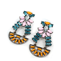 Fashion Statement Earring, Zinc Alloy, with rubber earnut & Crystal & Resin, plumbum black color plated 