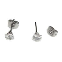 Stainless Steel Cubic Zirconia Stud Earring, Square, with cubic zirconia 