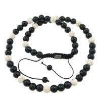 Woven Ball ожерелья моды, Черный агат, с бирюза & Нейлоновый шнурок & цинковый сплав, черный свнец, регулируемый, 10mm, 8mm, длина:Приблизительно 24-31 дюймовый, продается Strand
