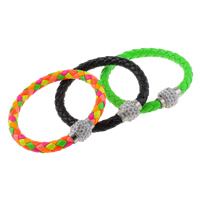 PU Leather Cord Bracelets, with Rhinestone Clay Pave Approx 7.5 Inch 