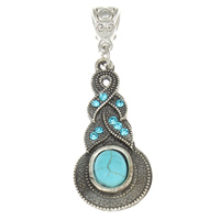 Turquoise Zinc Alloy Pendants, with turquoise, antique silver color plated, with rhinestone, nickel, lead & cadmium free Approx 