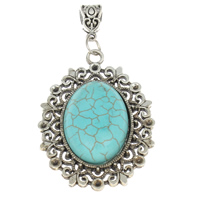Turquoise Zinc Alloy Pendants, with turquoise, Flat Oval, antique silver color plated, nickel, lead & cadmium free Approx 
