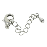 Brass Lobster Claw Clasp, platinum color plated, with extender chain, nickel, lead & cadmium free Approx 2mm 