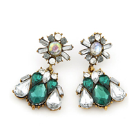 Fashion Statement Earring, Zinc Alloy, with Crystal, antique gold color plated, faceted & with rhinestone 