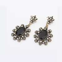 Zinc Alloy Rhinestone Drop Earring, with Acrylic, Flower, antique gold color plated, faceted & with rhinestone 