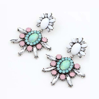 Fashion Statement Earring, Zinc Alloy, with Crystal & Resin, antique silver color plated, faceted 