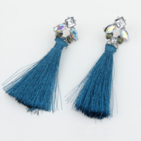 Fashion Tassel Earring, Zinc Alloy, with Nylon Cord & Glass, silver color plated, faceted 
