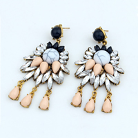 Fashion Statement Earring, Zinc Alloy, with turquoise & Crystal & Resin, antique gold color plated 