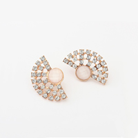 Resin Zinc Alloy Earring, with Resin, Fan, gold color plated, with rhinestone 