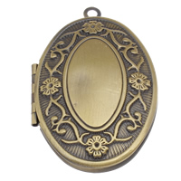 Brass Locket Pendants, Flat Oval, plated, with flower pattern Approx 1.5mm, Inner Approx 