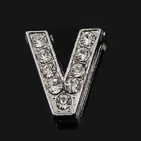 Zinc Alloy Letter Slide Charm, Letter V, plated, plating thickness more than 3μm & with Mideast rhinestone nickel free, Grade A Approx 