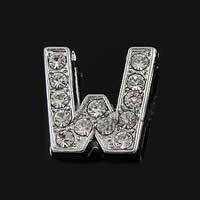 Zinc Alloy Letter Slide Charm, Letter W, plated, plating thickness more than 3μm & with Mideast rhinestone nickel free, Grade A Approx 