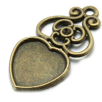 Zinc Alloy Pendant Cabochon Setting, Heart, antique bronze color plated Approx 1.8mm, Inner Approx 12mm 