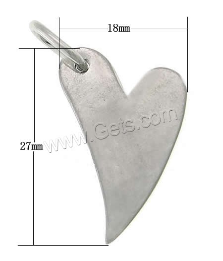 Stainless Steel Tag Charm, Heart, Customized, original color, 18x27x1.3mm, Hole:Approx 8x4.5mm, Sold By PC