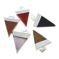 Gemstone Brass Pendants, with Brass, Triangle, silver color plated nickel, lead & cadmium free, 23-26x34-36x4-7mm Approx 