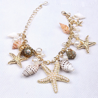Shell Zinc Alloy Necklace, with Shell & Plastic Pearl, gold color plated, charm bracelet & twist oval chain, 47mm Approx 8.6 Inch 