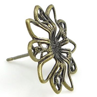 Brass Earring Stud Component, Flower, plated, hollow 
