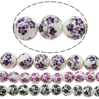 Printing Porcelain Beads, Round & with flower pattern Approx 13.5 Inch 