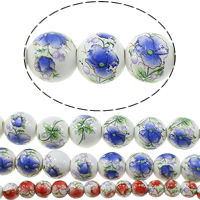 Impression de porcelaine, perles, porcelaine, Rond, normes différentes pour le choix & avec le motif de fleurs, plus de couleurs à choisir, Vendu par brin