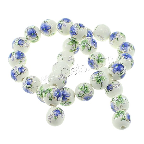 Kunstdruck Porzellan Perlen, rund, verschiedene Größen vorhanden & mit Blumenmuster, keine, verkauft von Strang