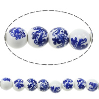 Kunstdruck Porzellan Perlen, rund, mit Blumenmuster & zweifarbig, 10mm, Bohrung:ca. 2mm, Länge:ca. 13.5 ZollInch, ca. 35PCs/Strang, verkauft von Strang
