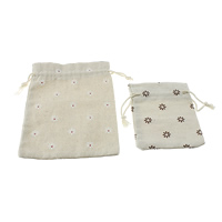 Linen Jewelry Pouches Bags, Rectangle & with flower pattern 