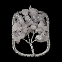 Natural Quartz Pendants, Rose Quartz, with Brass, Rectangle, platinum color plated, 36-38x55- Approx 4.5mm 