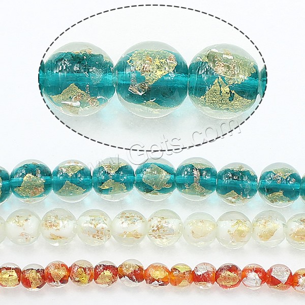 Silver & Gold Foil Lampwork Beads, Round, different size for choice & gold foil and silver foil, more colors for choice, Sold By Strand