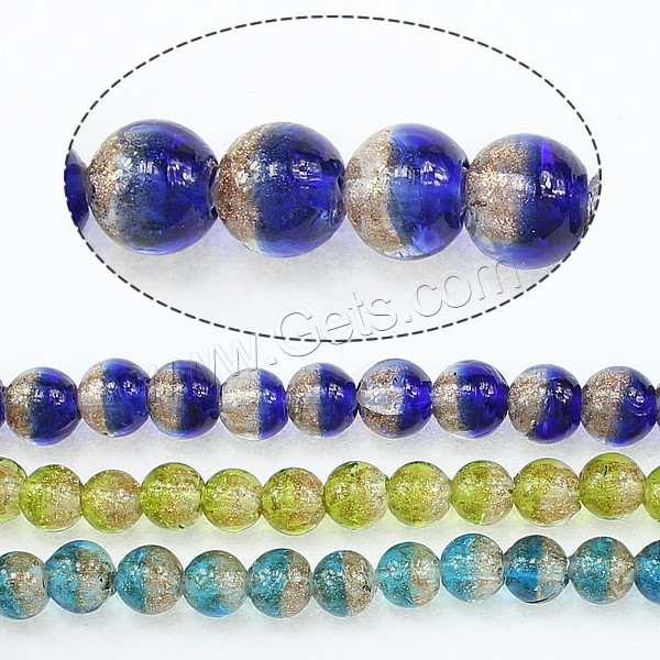 Goldsand Lampwork Perlen, rund, verschiedene Größen vorhanden, keine, verkauft von Strang